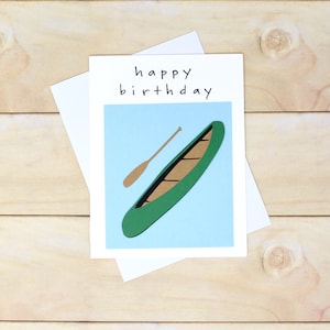 Carte d'anniversaire canoë verte avec pagaie - carte de sports d'été - fond bleu - enveloppe blanche, 4 x 5 1/2", carte pour amateur de canoë