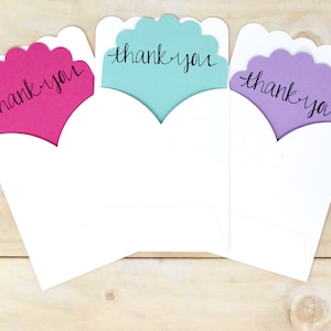 Sweet Scalloped Thank You Card and Envelope Set - Set of 25 - with Fastener Dot - 3" x 3 3/4" - Thank You Notes for Customers, Friends, etc.