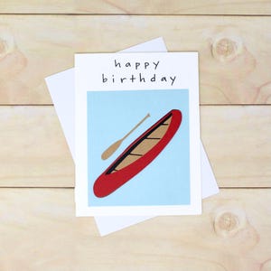 Carte d'anniversaire canoë rouge avec pagaie - carte de sports d'été - fond bleu - enveloppe blanche, 4 x 5 1/2", carte pour amateur de canoë