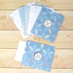 Open Pocket Thank You Envelopes - Set of 8 - Silver, Blue, White Designs - 3 3/4" x 4 1/4" - With White Inserts - Order Packaging, etc.