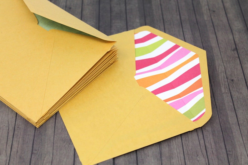 Lined Envelopes Set of 10 with flap Handmade 4 12 x 5 12 Lightweight Kraft Paper Colorful Patterned Modern Paper Linings