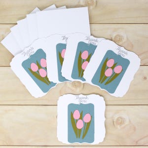 Ensemble de cartes de correspondance fleur rose - lot de 5 cartes de correspondance fleur et enveloppes avec bord festonné - remerciements - cartes pour amis, clients - 3 1/2"