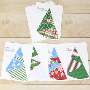 Jeu de mini cartes de correspondance sapin de Noël - Lot de 5 cartes de correspondance et enveloppes festives - Sapin plié à motifs amusants - 3 1/2" x 4 1/2"
