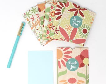 Open Sleeve Bright Floral Envelopes - Set of 14 - 3 3/4" x 4 1/2" - Thank You - Pale Blue Inserts - For Customers, Order Packaging, etc.