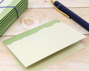 Two-Tone Green Note Cards - Set of 10 - Sage Green Card Stock - Small Everyday Note Cards - Torn Edge Design - 3" x 4"