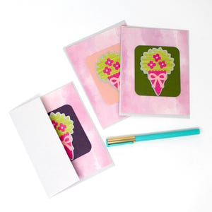 Lot de 3 cartes de correspondance belles fleurs - bouquet de fleurs - enveloppes gris clair, 4 1/4 x 5 1/2" - jolies cartes postales en forme d'escargot, cartes de correspondance vierges