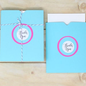 Open Sleeve Blue Envelopes - Set of 10 - 3 1/2" x 4 1/4" - Hot Pink Thank You - White Inserts - For Customers, Order Packaging, etc.