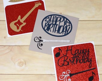 Musician Birthday Card - Guitar, Recorder, or Clarinet - Glitter - Instruments - White Envelope - 4 3/4" Square - Choose One