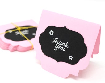 Pink and Black Thank You Cards - Set of 15 - Silver - Small Thank You Cards - 3 1/4" x 3" - Good for Gift Enclosure, Order Packaging, etc.