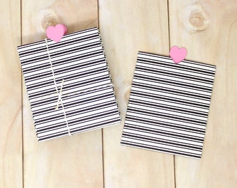 Black and White Striped Open Sleeve Envelopes with Single Sided Pink Heart Inserts - Set of 18 - Ideal for Order or Gift Enclosures, etc.