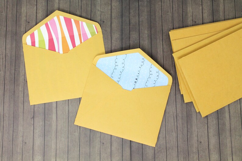 Lined Envelopes Set of 10 with flap Handmade 4 12 x 5 12 Lightweight Kraft Paper Colorful Patterned Modern Paper Linings