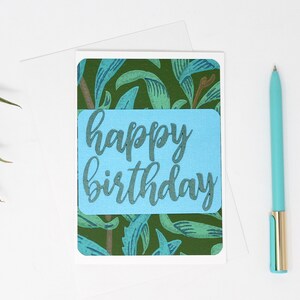 Carte d’anniversaire Tropical Green and Blue - 4 1/4 x 6 » - Metallic - Carte Joyeux anniversaire sur le thème des plantes - Enveloppe incluse