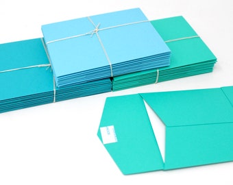 Envelopes with Blank White Note Card - Set of 30 Dark Turquoise, Turquoise, Light Blue 4 1/2" Envelopes - Small Notes, Order Packaging