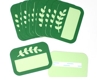 Green Leaf Stick-On Gift Tags - Set of 12 - Rectangle Tags with Double Sided Tape - Rounded Corners - Leaf Design - For Presents, Packages