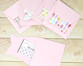 Handmade Light Pink Envelopes - Set of 5 Square Envelopes with Bow Flap and Fastener - 4" x 4" - For Business Cards, Notes, Gift Cards, etc.