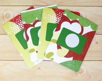 Open Pocket Christmas Envelopes - Set of 4 - Red and Green - 4" x 5 1/4" - For Christmas Gifts, Customers, Holiday Order Packaging, etc.