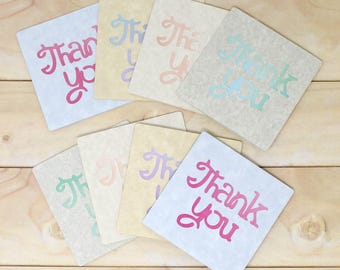 Thank You Card and Envelope Set - Marbled Antique Style Paper Cards - Set of 8 - For Order Packaging, Customers, etc. 3 1/2" Square