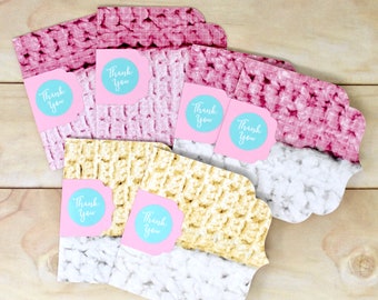 Knitting Thank You Cards - Set of 6 - Pink, White, Yellow Yarn Pattern, Scalloped Edge - Order Packaging or Snail Mail Card Set - 4" Wide