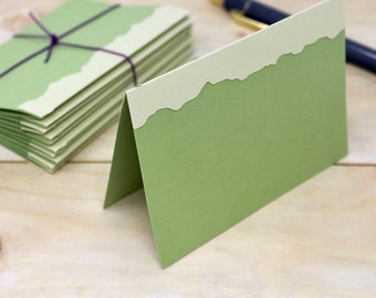 Two-Tone Green Note Cards - Set of 10 - Sage Green Card Stock - Small Everyday Note Cards - Torn Edge Design - 3" x 4"