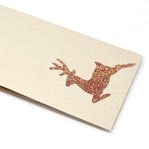 Sparkly Reindeer Gift Tags Set van 6 Zacht goud metallic tag met bronzen glitter rendier vakantie verpakking benodigdheden met touw afbeelding 3