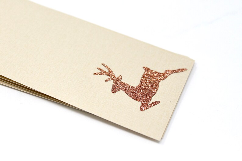 Sparkly Reindeer Gift Tags Set van 6 Zacht goud metallic tag met bronzen glitter rendier vakantie verpakking benodigdheden met touw afbeelding 3