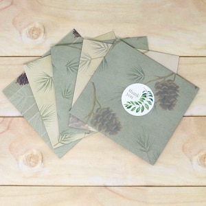 Nature Inspired Thank You Envelopes with Blank Notecard - Set of 5 - Green, Beige, Pine Tree - Order Packaging, Snail Mail, Gift Card Holder