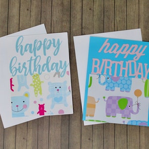 Ensemble de cartes d’anniversaire d’animaux mignons - 4 1/4 x 5 1/2 » - Éléphants et ours en peluche - Joyeux anniversaire - Carte pour enfant, Carte pour ami, Carte pour fils