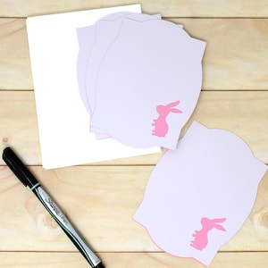 Cartes de correspondance simple face avec enveloppes - Lot de 4 - Mauve et rose - Lapins - 4 x 5 pouces - Cartes - Snail Mail, emballage de commande