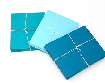 Envelopes with Blank White Note Card - Set of 30 Dark Turquoise, Sky Blue, Teal 4 1/2" Envelopes - Small Notes, Order Packaging