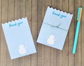 Thank You Note Cards - Set of 15 - Single Sided - Pale Blue with White Snow Person, 3 1/4" x 4 1/2" - Gift Enclosures, Order Packaging, etc.