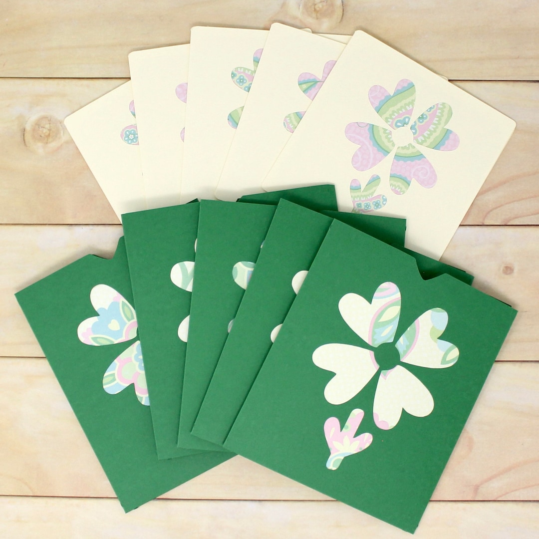 Flower Envelopes and Note Cards - Set of 5 - Green Open Pocket Envelope ...