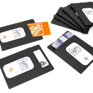 Happy Birthday Black Pocket Envelopes - Set of 8 - Black and White with Balloons - Money or Gift Card Holder, etc. 4 1/2" Tall