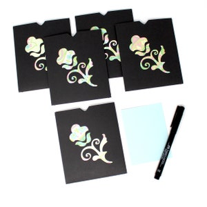 Enveloppes noires à manches ouvertes avec motif floral pastel - Lot de 5 - Carte de correspondance bleu clair - Emballage de commande, courrier postal, porte-cartes cadeau