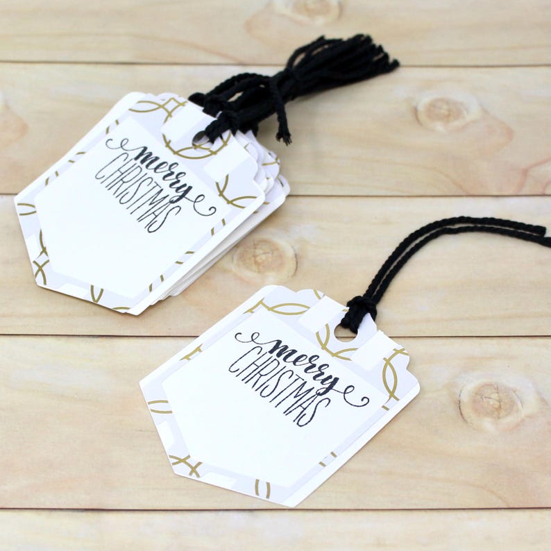 Fancy Merry Christmas Gift Tags - Set of 10 - White and Gold Foil ...