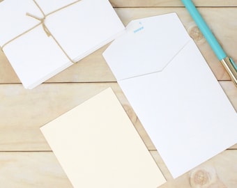 Handmade White Envelopes and Single Sided Ivory Notecard - Set of 10 - 3 1/2" x 4 1/2" - Holds Business Card, Thank You Note, etc.