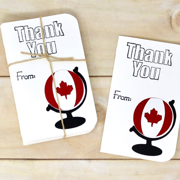 Small Canadian Note Cards - Thank You from Canada - Set of 15 - Globe - 2 1/2" x 4" - Ideal for Gift Enclosure, Order Packaging