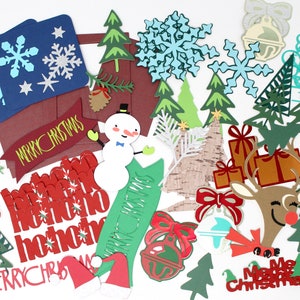 Christmas Scrapbooking or Card Making Destash Lot - 50+ Pieces - Merry Christmas Variety Pack, Grab Bag of Paper Embellishments
