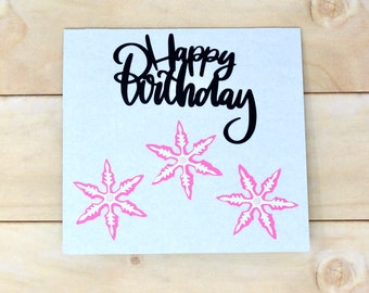 Winter Birthday Snowflake Card - Pale Blue Textured Card Stock - Pink Snowflakes - Iridescent Centres - Winter Birthday - 5 1/2" x 5 1/2"