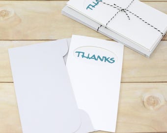 Thanks Note Card and Envelope Set - Set of 5 - Cards for Friends, Family, Customers - 3 x 5 1/2"