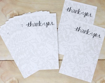 Thank You Note Cards - Set of 25 - Single Sided - Grey Leaf Stationery, 3" x 5" Cards - Ideal for Gift Enclosure, Order Packaging, etc.