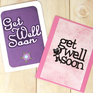 Get Well Soon Cards - Set of 2 - Pink Get Well Soon - avec Teddy Bear - Violet - avec fleur - Cartes de notes vierges avec enveloppes, 4 x 5 1/2 »