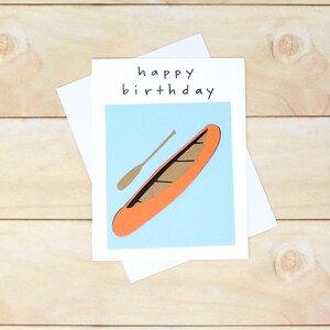 Carte d'anniversaire orange canoë avec pagaie - carte de sports d'été - fond bleu - enveloppe blanche, 4 x 5 1/2", carte pour amateur de canoë