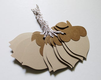 Acorn Tags - Set of 12 Kraft Brown and Tan Fall Themed Gift or Favor Tags - String Included