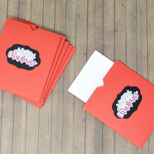 Enveloppes de poche ouvertes - Ensemble de 6 - Rouge brique - 4 « x 4 1/2 » - Joyeux Noël - Avec inserts blancs - Pour les clients, emballage de commande, etc.