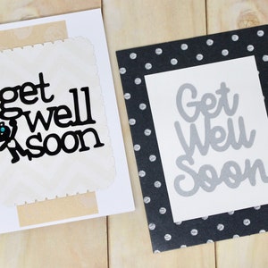 Get Well Soon Cards - Set de 2 - Noir avec points blancs et lettres argentées - Blanc avec ours en peluche - Cartes vierges avec enveloppes, 4 x 5 1/2 »