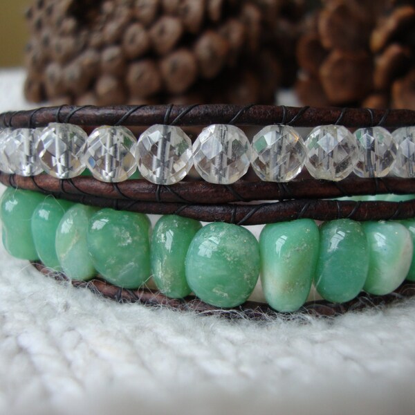 Handmade Leather Wrap Bracelet - China Chrysocolla & Rock Crystal