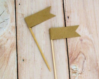 Plain Kraft Paper Flag Cupcake Toppers, Rustic Kraft Cupcake Toppers, Wedding, Bridal Shower, Baby Shower Banner, Kraft Cake Flag