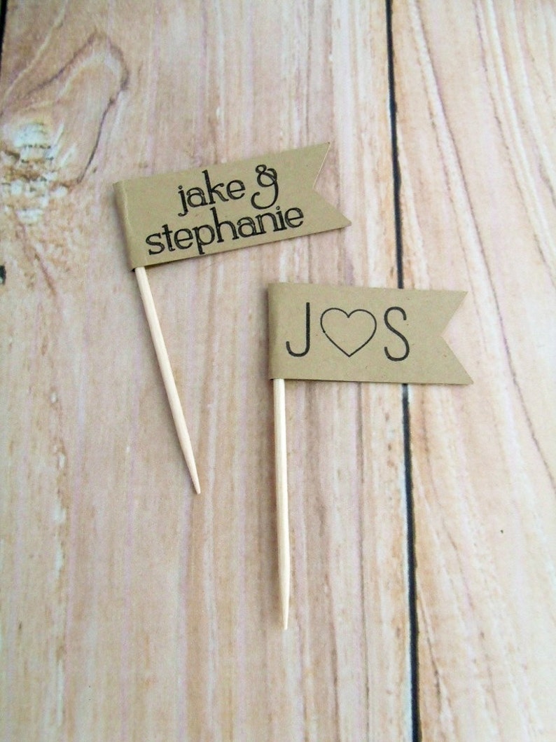 Personalized Kraft Paper Flag Cupcake Toppers Rustic Kraft Etsy
