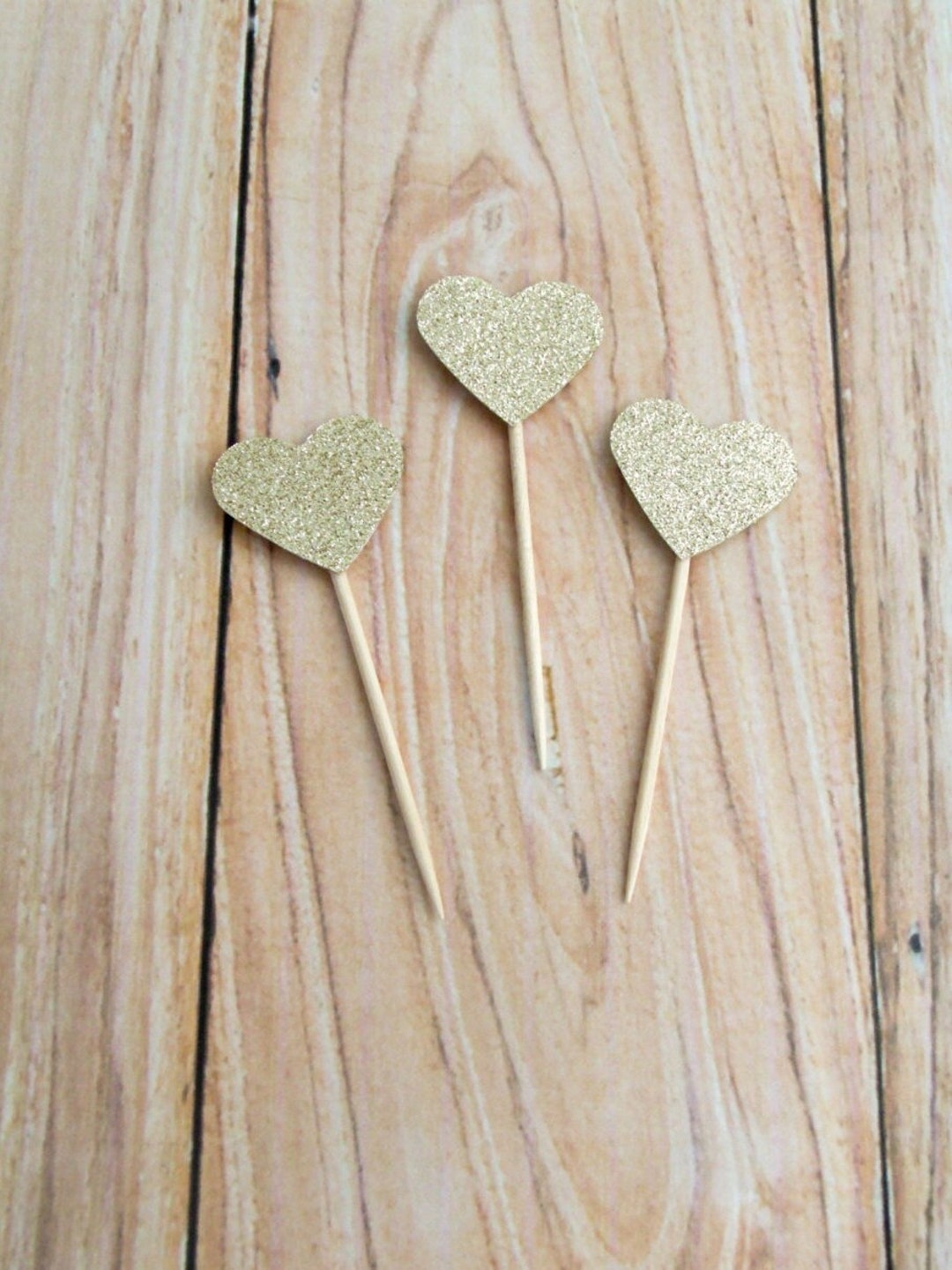 Gold Glitter Heart Cupcake Topper, Gold Cake Topper, Gold Wedding Cupcake Topper, Gold Birthday ...