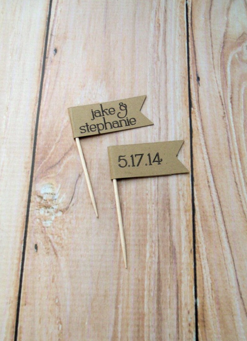 Personalized Kraft Paper Flag Cupcake Toppers Rustic Kraft Etsy